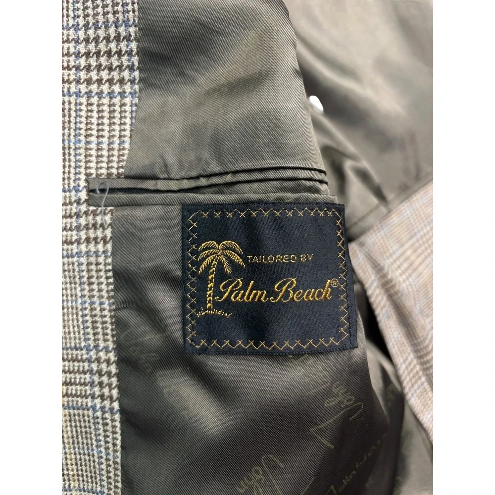 vtg 70s Palm Beach 38R 30x32 Brown Glen Plaid 3pc Tweed Pant Suit Wool USA Retro